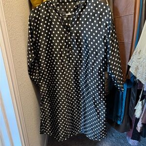 Black and White Polka Dot Tunic with Mandarin Collar